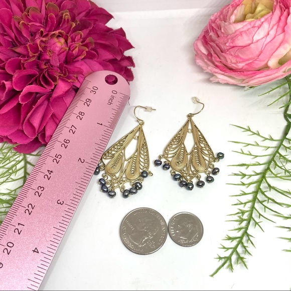 NEW⚜️Genuine Pearl Golden Filigree Ornate Earrings - Picture 6 of 6